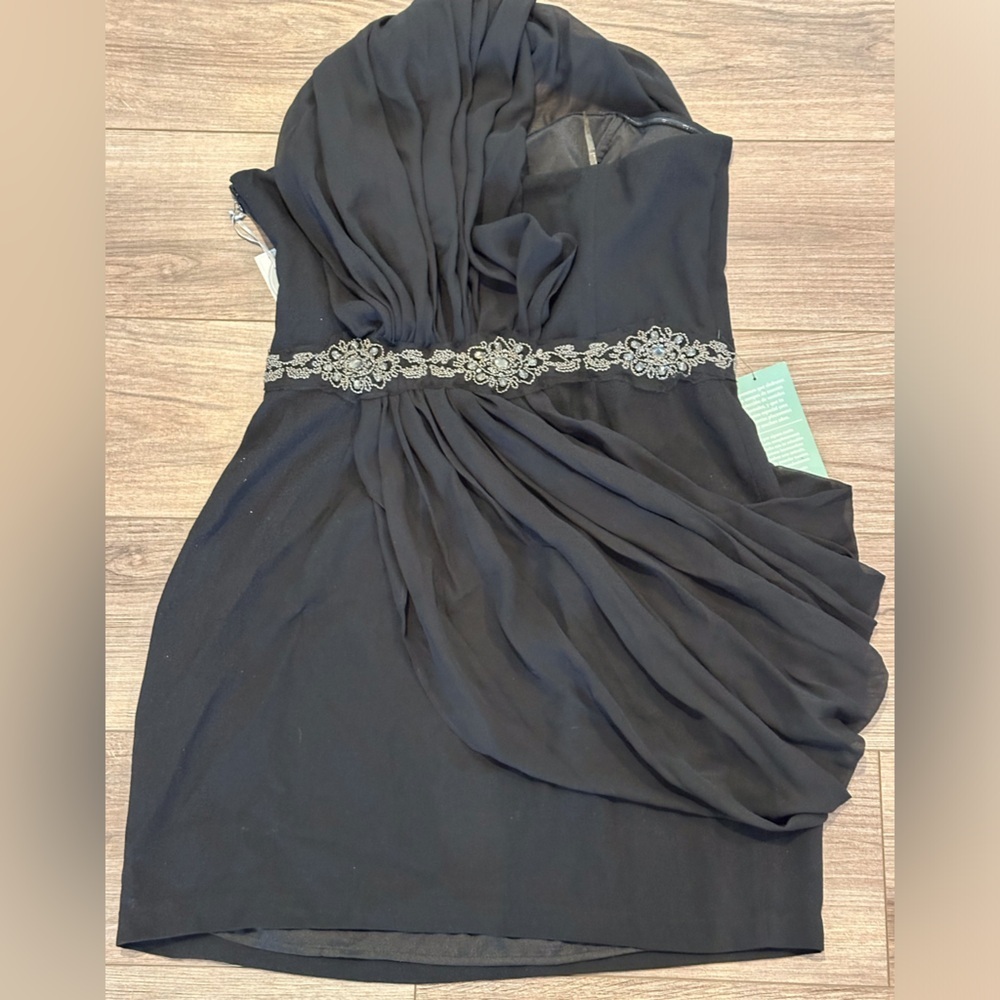 NWT! Pearl Georgina Chapman By Marchesa Black Pleated One Shoulder Cocktail - Picture 2 of 11
